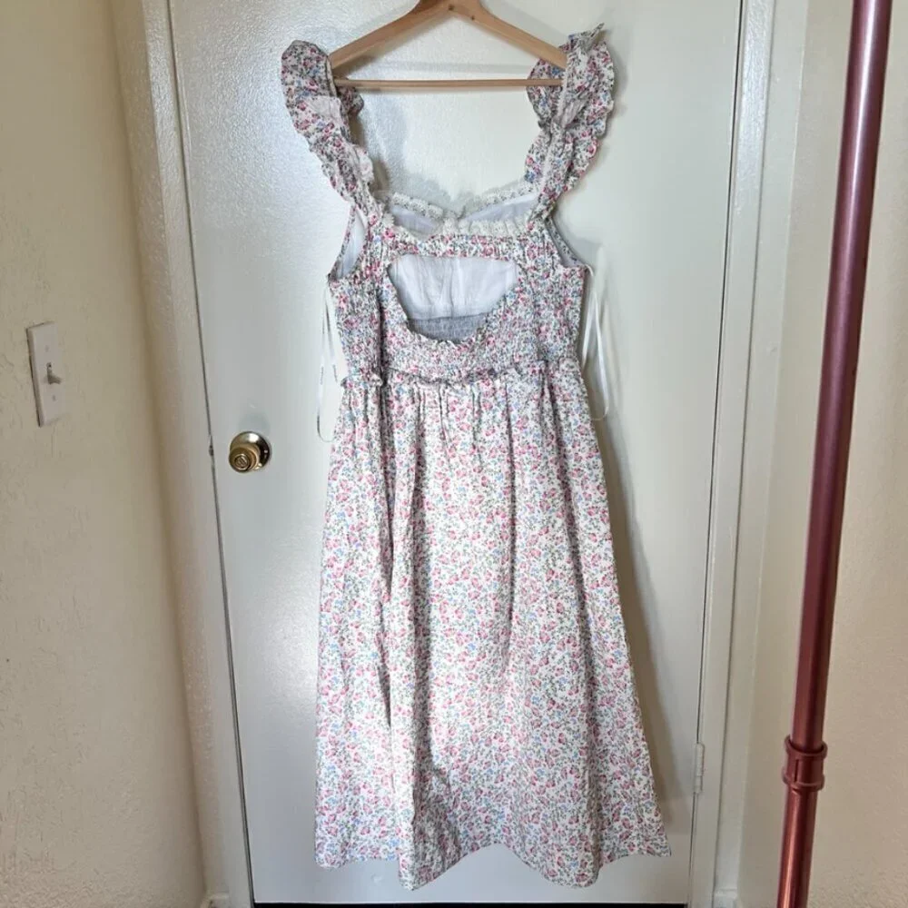 For Love & Lemons Amalfi White Pastel Floral Ruffle Midi Dress 1X​​​​​​​​​​